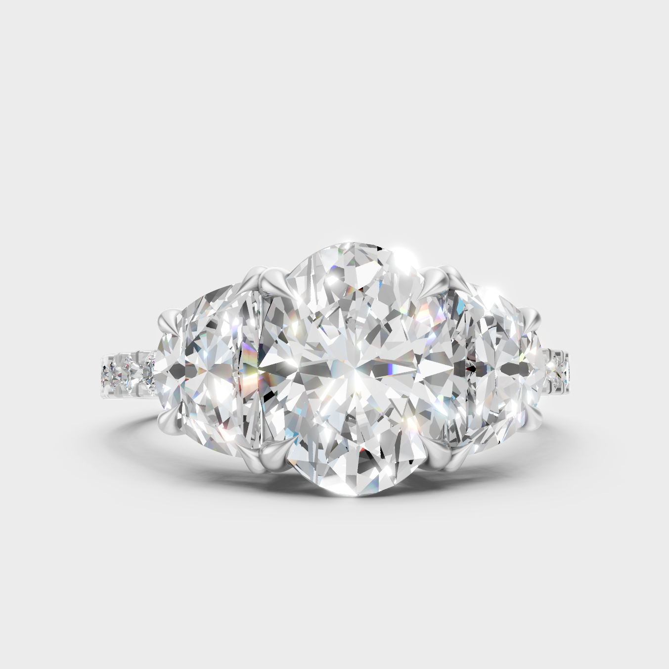 Certified 3.05 Carat Oval Round And Half Moon Lab-Grown Diamond Ring In 14K White Gold